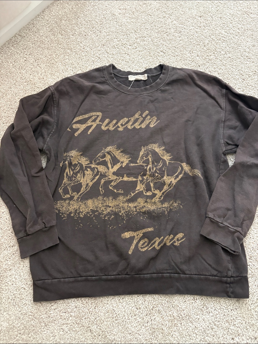 Urban Outfitters Black Crewneck Sweatshirt with Gold Horse Graphic